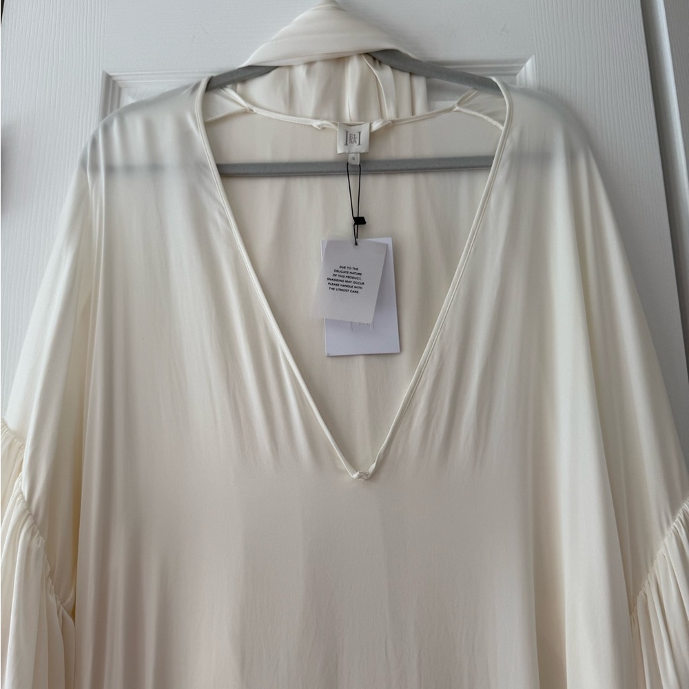 HELSA Serafina Silk V-Neckline Maxi Dress Detachable Scarf White NEW with tags - Picture 4 of 10